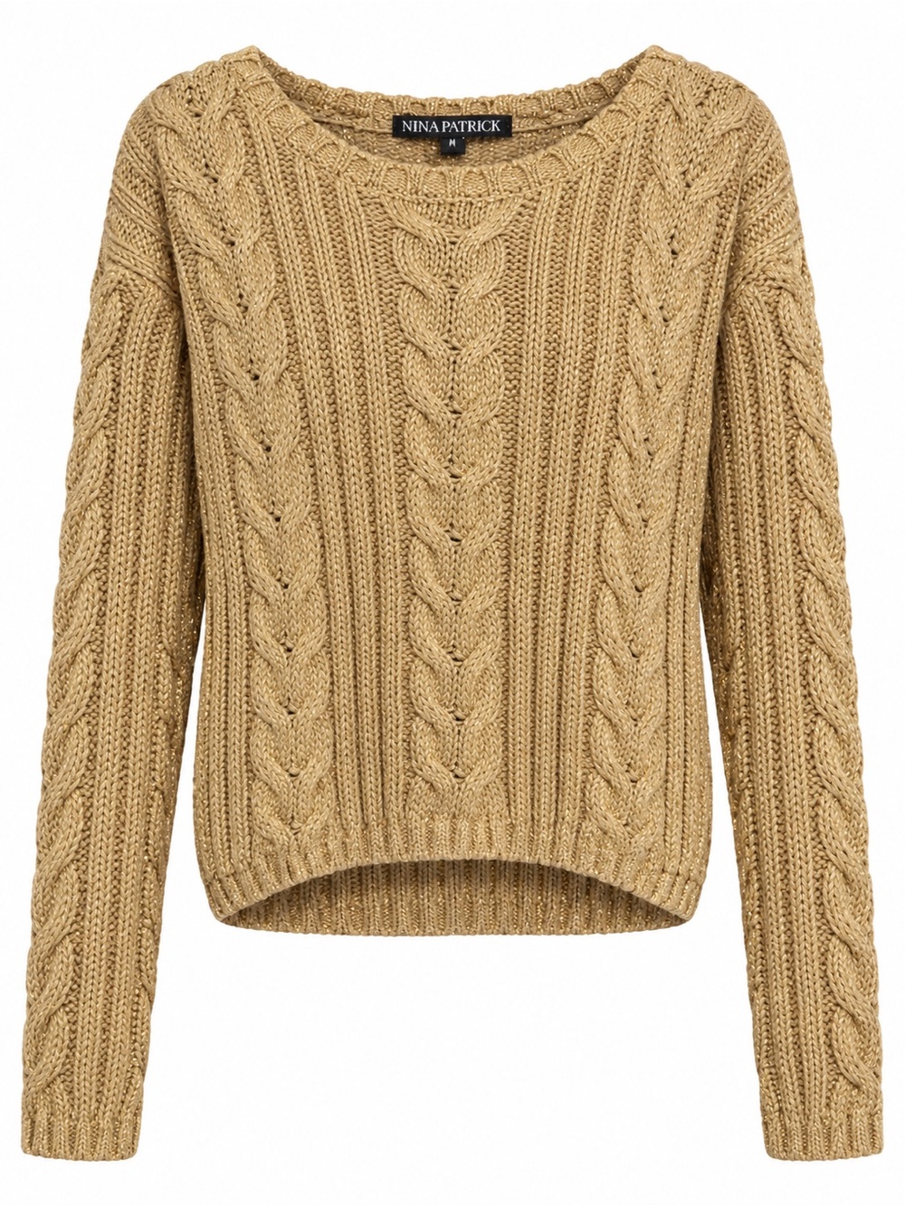 Cable Knit Scoop Neck Sweater in Camel Tan